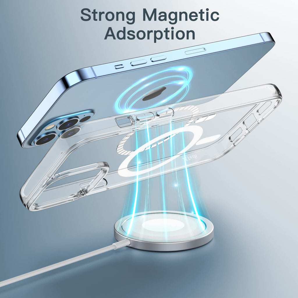 JETech Magnetisk Skal för iPhone 12 Pro Max 6,7 Tum för MagSafe Trådlös Laddning, Stötskyddad Telefon Bumper Case, Repfri Klar Tillbaka (Klar)