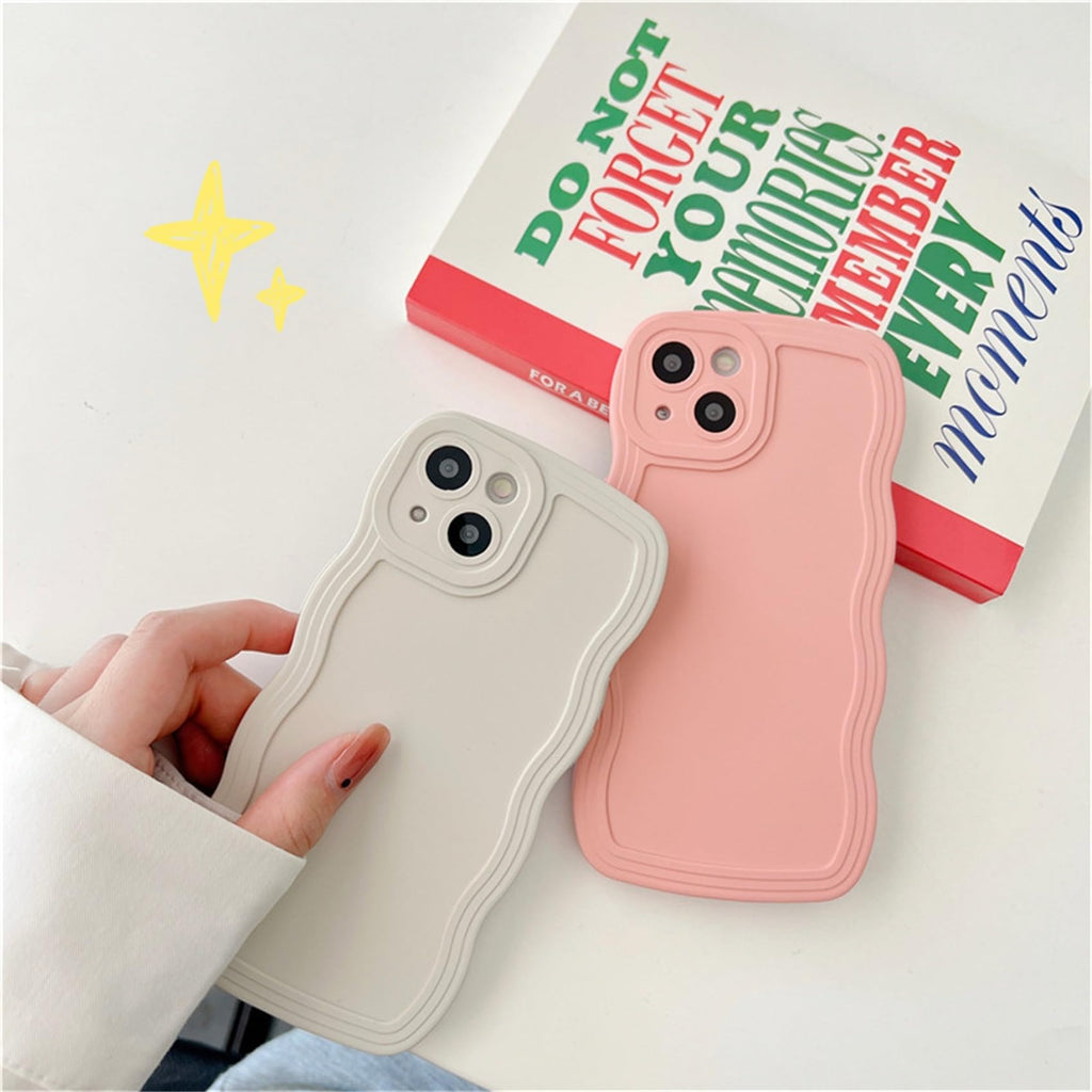 kompatibelt med iPhone 11Pro, färg curly mobilskal, vacker TPU-silikonvågdesign, skyddsfodral, sött och unikt för kvinnor och flickor, vitt