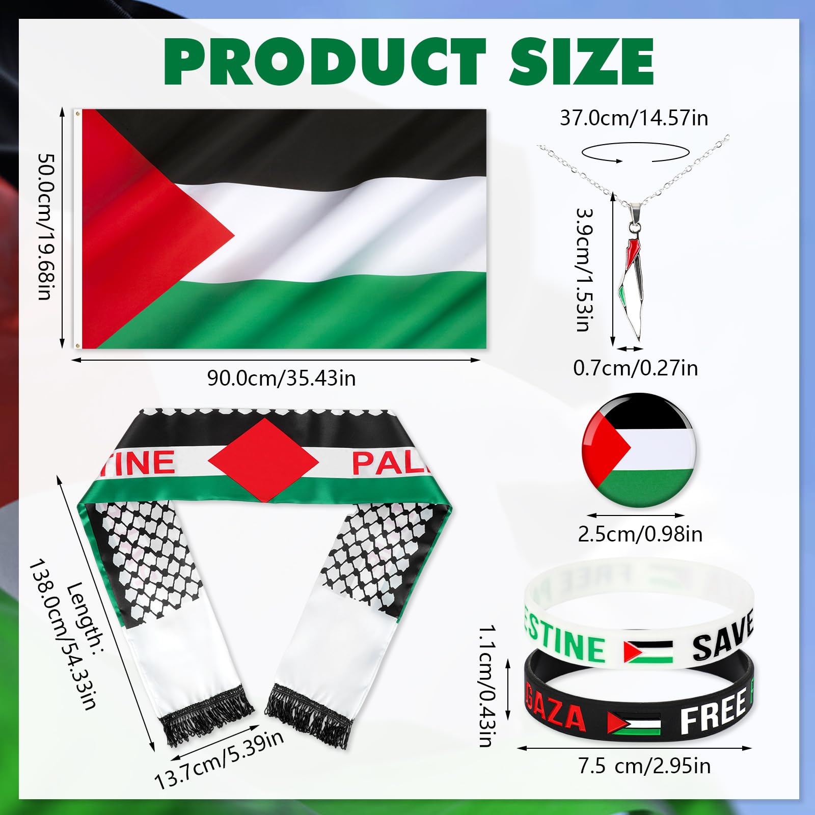 DPKOW Palestina Flagga Tillbehör - Armband, Halsband, Halsduk och Tatueringar för Nationellt Stöd