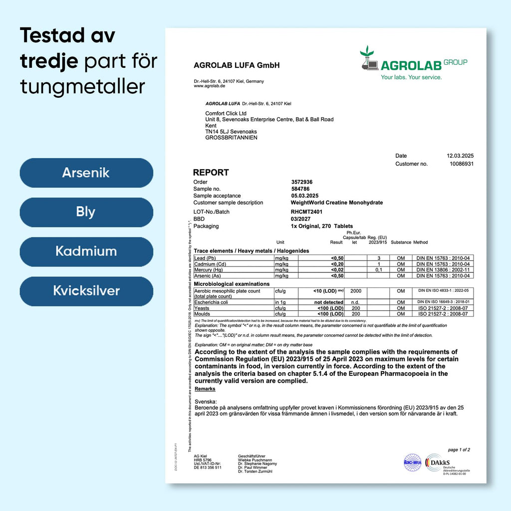 Kreatin Monohydra Tabletter - 3000 mg per portion - 270 veganska kreatintabletter - 3 månaders förbrukning - Alternativ till kapslar och pulver - Fri från gluten och magnesiumstearat - WeightWorld