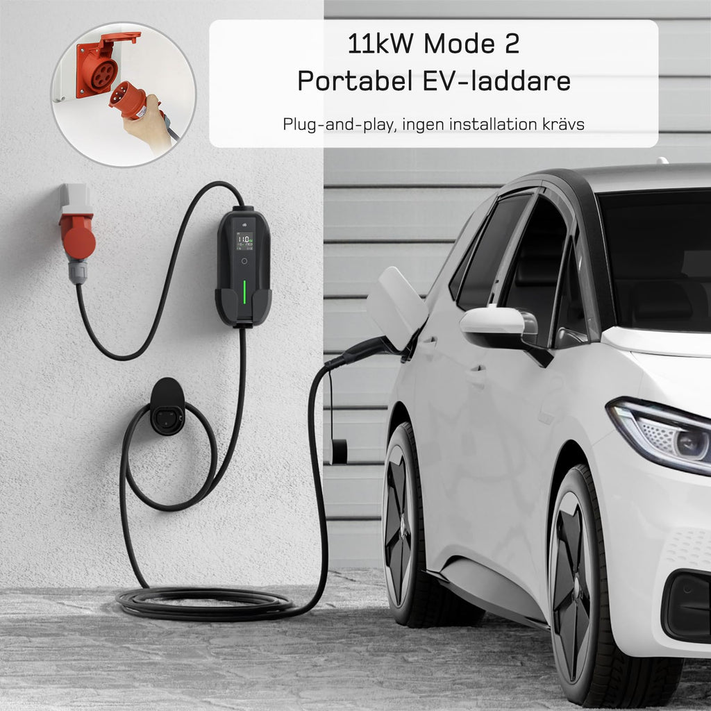 dé elbilsladdare 3 fas [7m,11kW,6-16A] laddkabel elbil Typ 2 Justerbar Ström ev charger 11kW med Timer & Fördröjning, IP65 EV Laddbox för Elbilar & PHEV