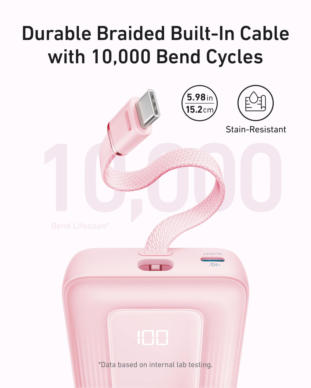 Anker Zolo Power Bank, 20 000 mAh 30 W Höghastighets Portabel Laddare med Inbyggd USB-C-kabel, 1 USB-C, 1 USB-A, Batteripack för iPhone 17/17 Pro/17 Pro Max/17 Air, Galaxy och mer