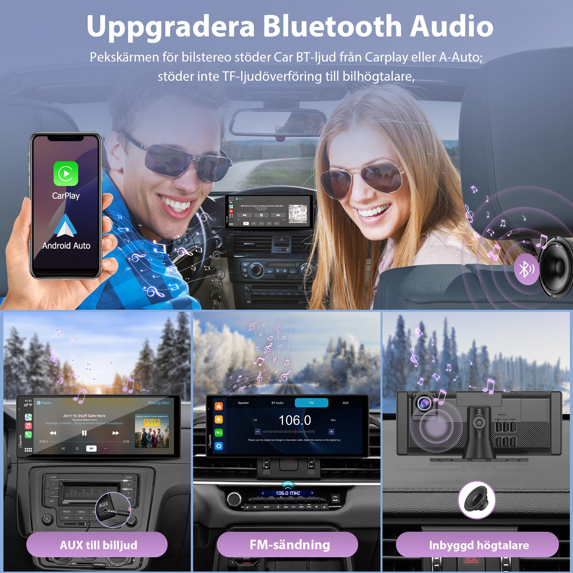 Carpuride Wireless Carplay & Android Auto med Dash Cam - 10,26" HD IPS Touch Car Play-skärm för bil, 4K Front & 1080P Bakre kamera, Loop Recording, Bluetooth Audio, Mirror Link, GPS, Siri