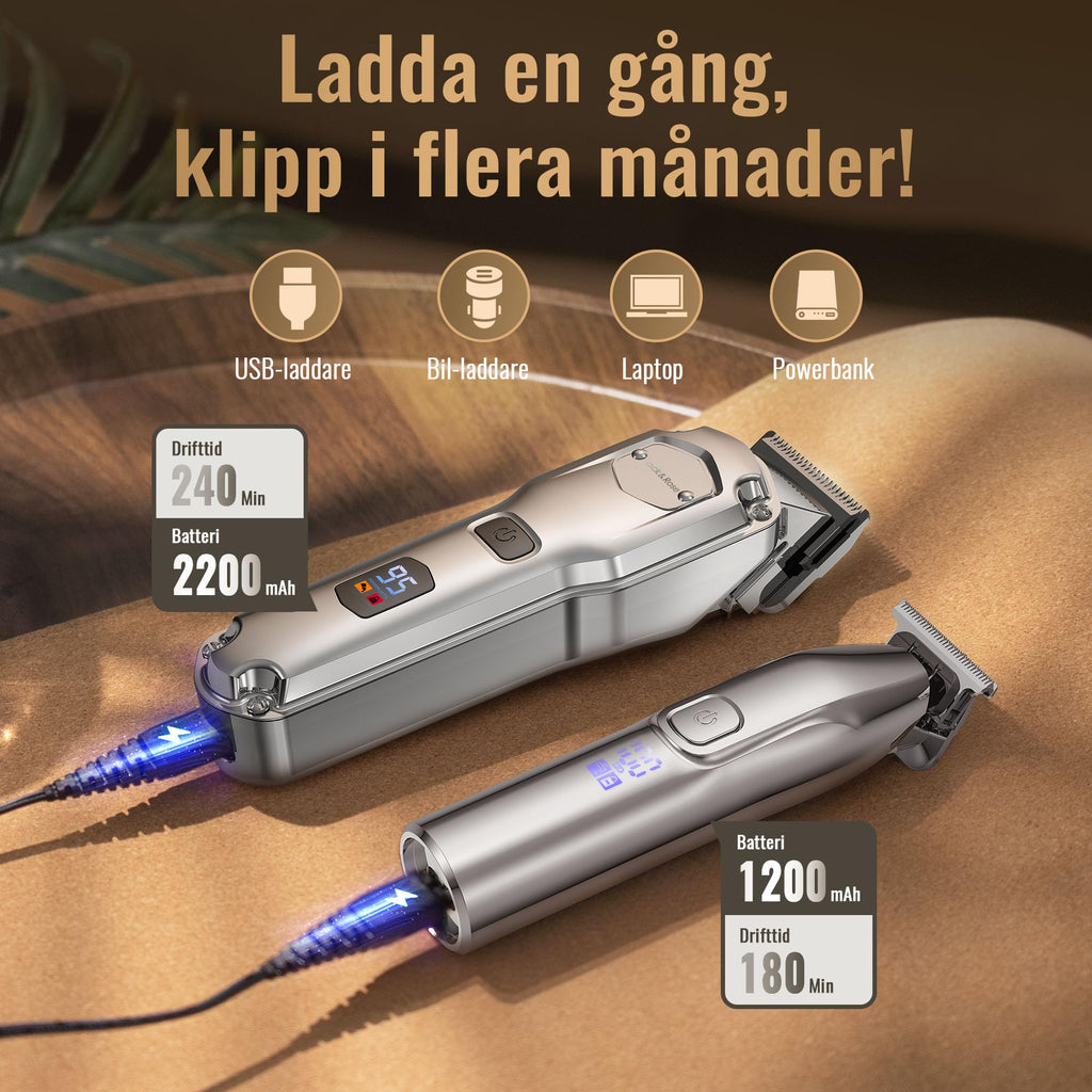 Jack & Rose set med hårklippare och trimmer, sladdlösa hårklippare för män, frisörset