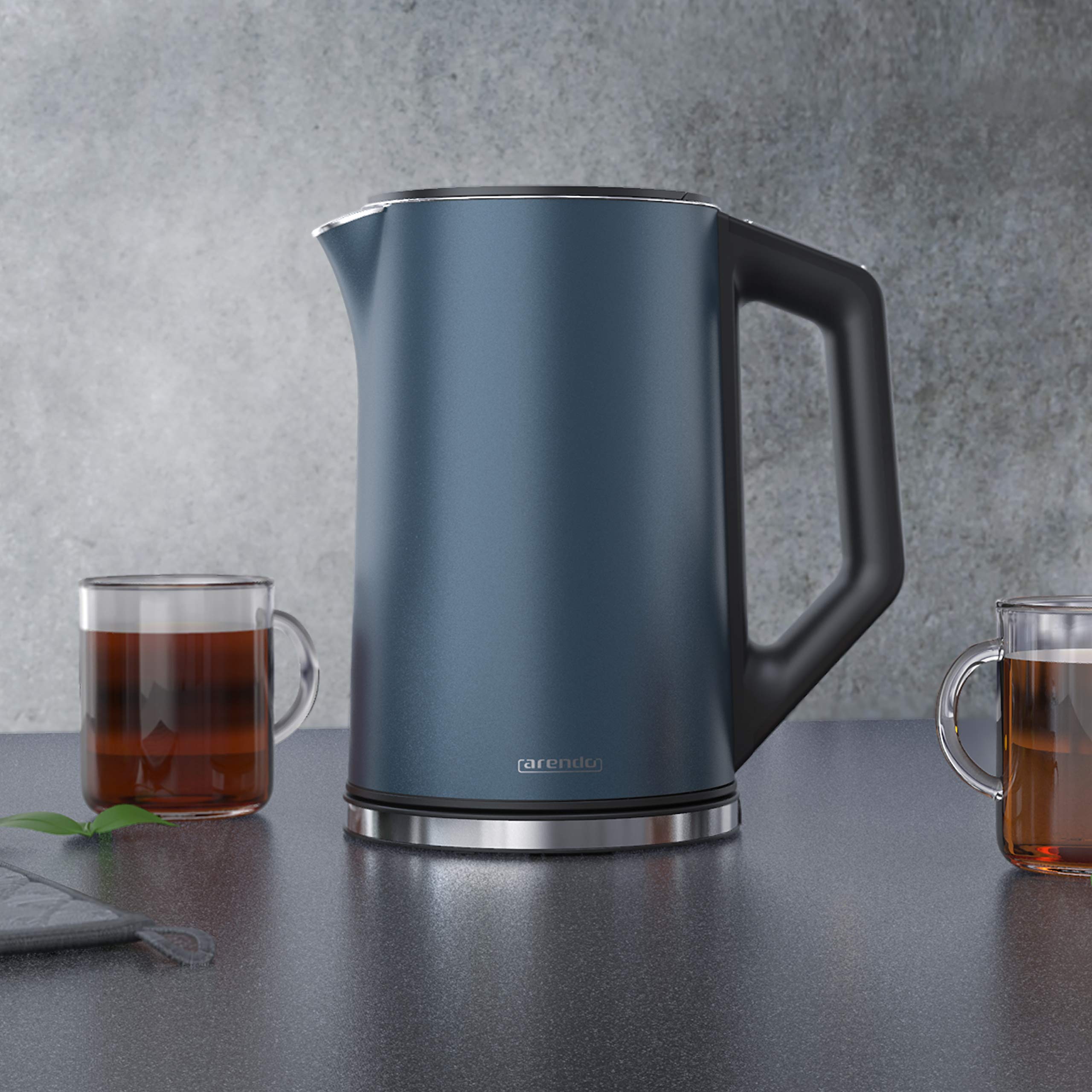Arendo - Vattenkokare i rostfritt stål med temperaturinställning 40-100 grader i steg om 5 - Dubbelväggsdesign - ELEGANT modell - 1,5 liter - 2200 W - Tekokare med temperaturdisplay - GS - Admiral blå