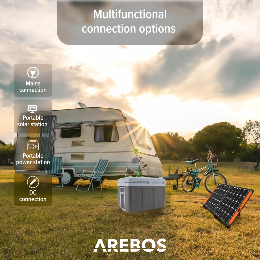Arebos 40 liters kylbox | för kylning och varmhållning | minikylskåp | mobilt kylskåp med ECO-läge | 12/230 V för bil & uttag | elektrisk kylbox | kylväska | isolerad väska | antracit [energiklass E]
