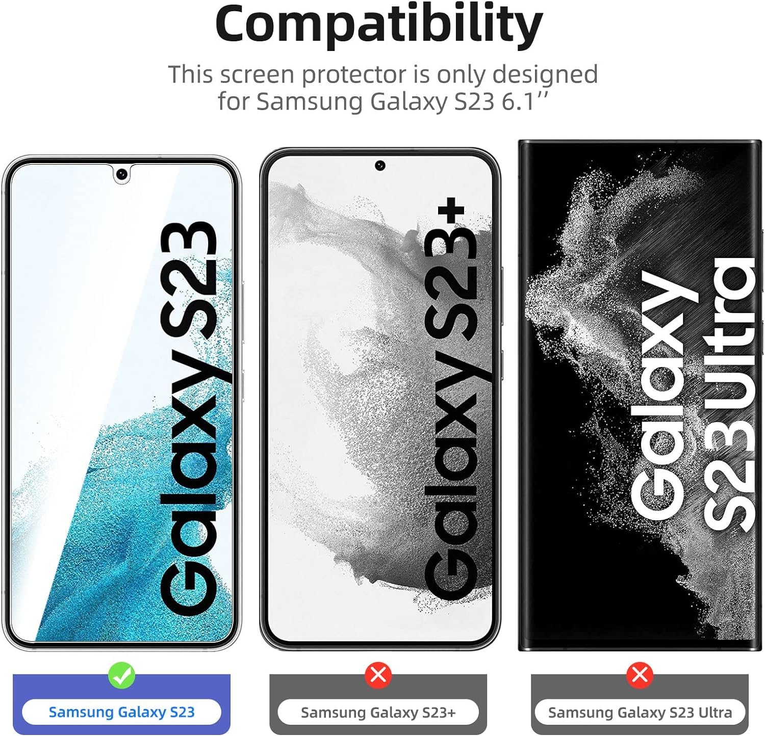 NEW'C 3 Pack, skärmskydd i glas för Samsung Galaxy S23, bubbelfri, 9H hårdhet, 0,33 mm ultratransparent, ultrabeständigt härdat glas