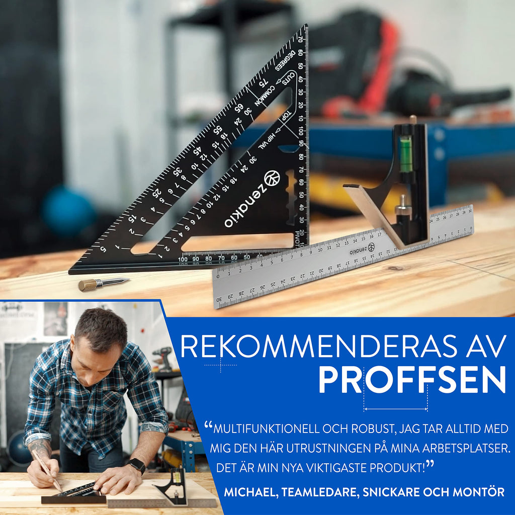 Snickarkvadrat (Set of 2) - Komplett Snickarkvadratkit 12-EN-1-185 mm Metallkvadrat + 300 mm Spårningsverktyg - Multifunktionella Kvadrater för DIY-verktyg