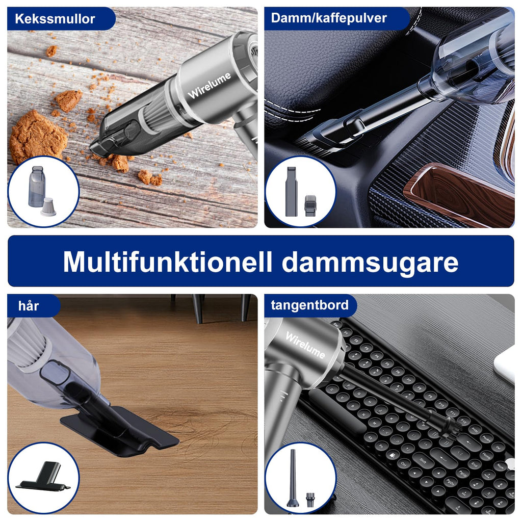 Handdammsugare Sladdlös Kraftfull 22000Pa Stark cyklonisk sugblåsning Borstlös motor Bärbar Uppladdningsbar Lättvikts för bil Husdjurshår Fordon Hemmakontor Mörkgrå