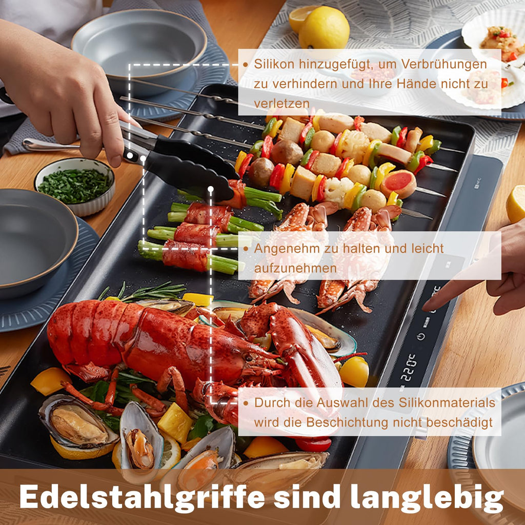 Kökstång, silikon, 3 stycken, kökstång, 450 ° F, grilltänger av rostfritt stål med handtag av silikon, mattång, kök med lås för grillning och matlagning