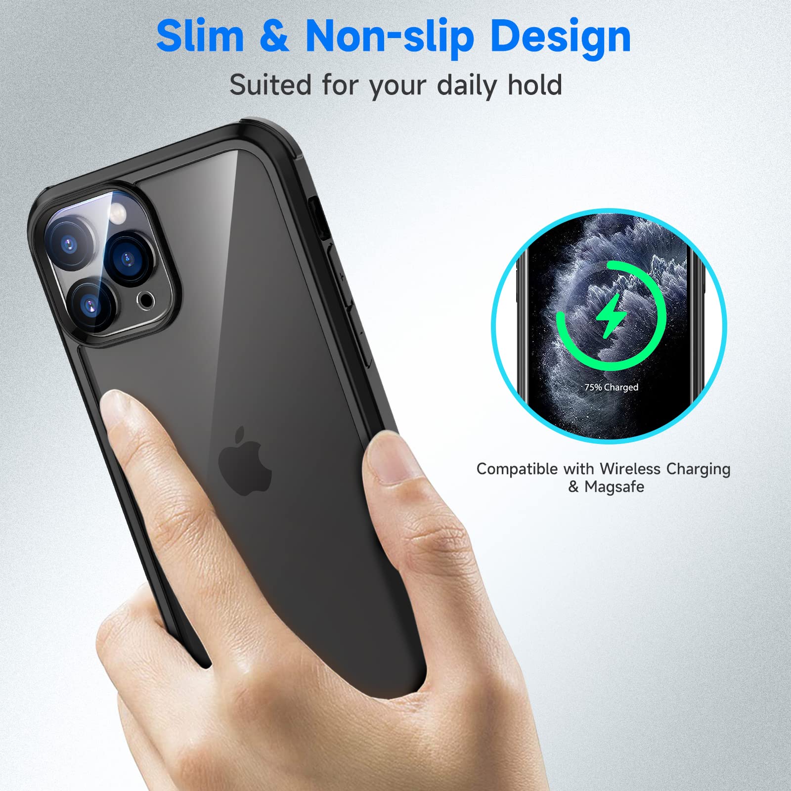 seacosmo för iPhone 11 Pro Mobilskal, [9H HD] Integrerat Skärmglas och Linsskydd, 360 Grader Stöttåligt Fodral, Stötdämpande Skal för iPhone 11 Pro, Svart