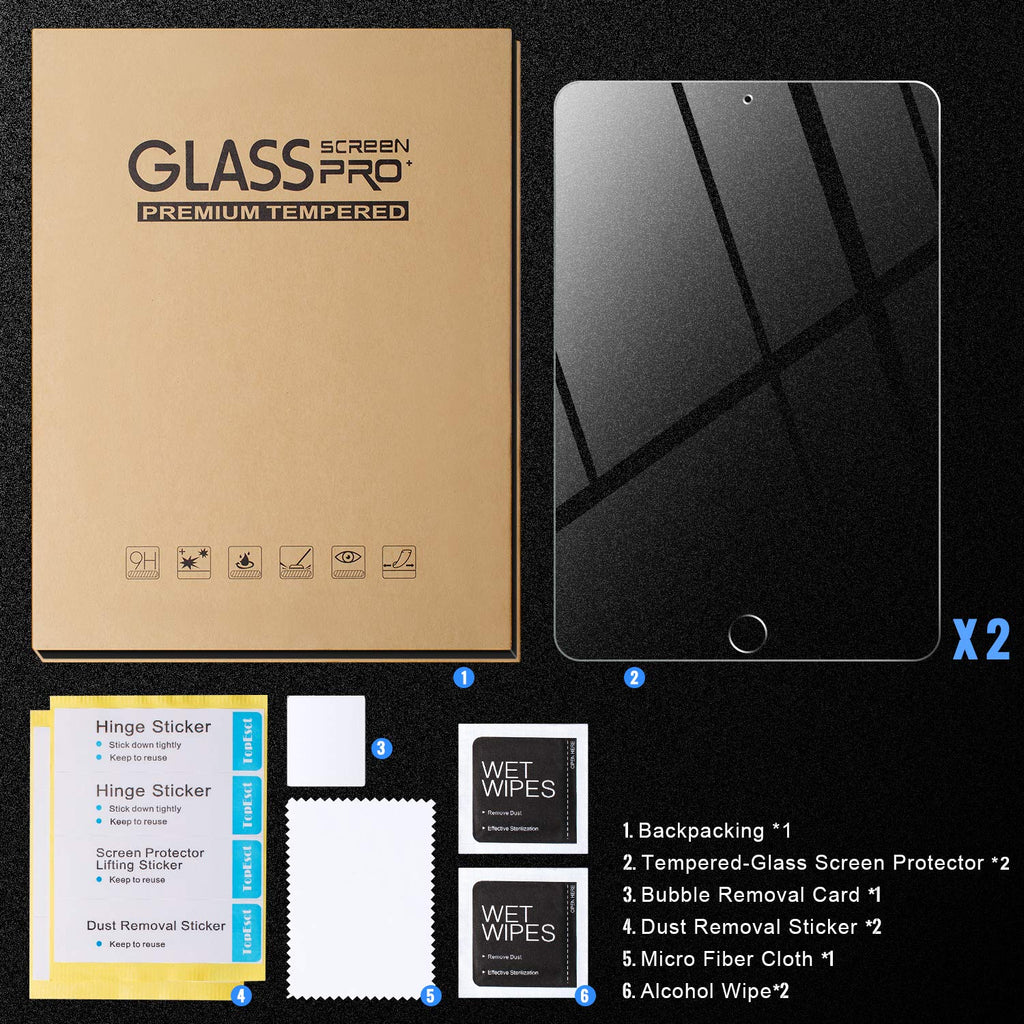 TopEsct 2-pack skärmskydd för iPad 10,2 tum, härdat glasfilm för Apple iPad 2021 2020 2019 (9:e / 8:e generationen), 9H hårdhet, ultraklar, anti-repor, för iPad 7/iPad 8/iPad 9