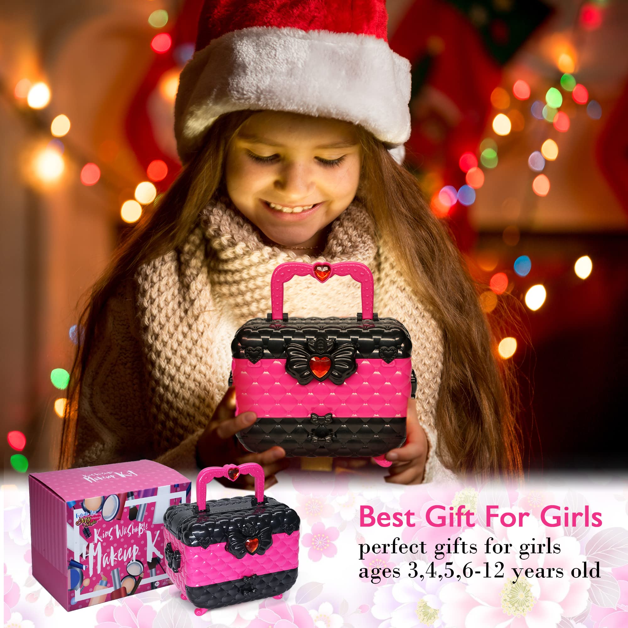 Barnsmink set flickor leksaker presenter – tvättbar sminkväska barn, smink barn makeup set spel, prinsessa jul födelsedagspresent presenter för flickor 4 5 6 7 8 9 10 11 12 år