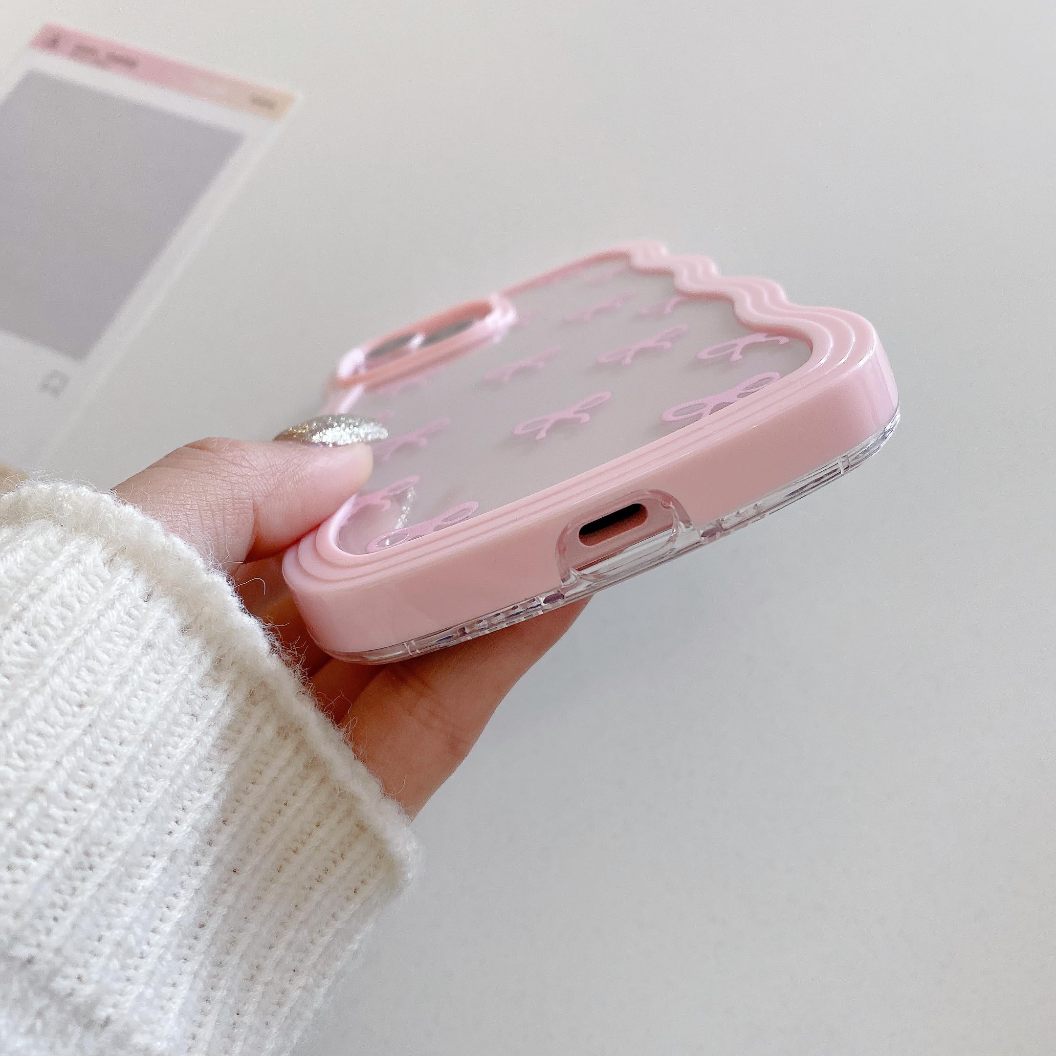 QLTYPRI Rosettfodral för iPhone 11, Klart Qulligt Telefonfodral med Rosett och Lockigt Vagigt, Mjukt TPU Fodral med Stötsäkert Skyddande Skalför Kvinnor Flickor - Rosa