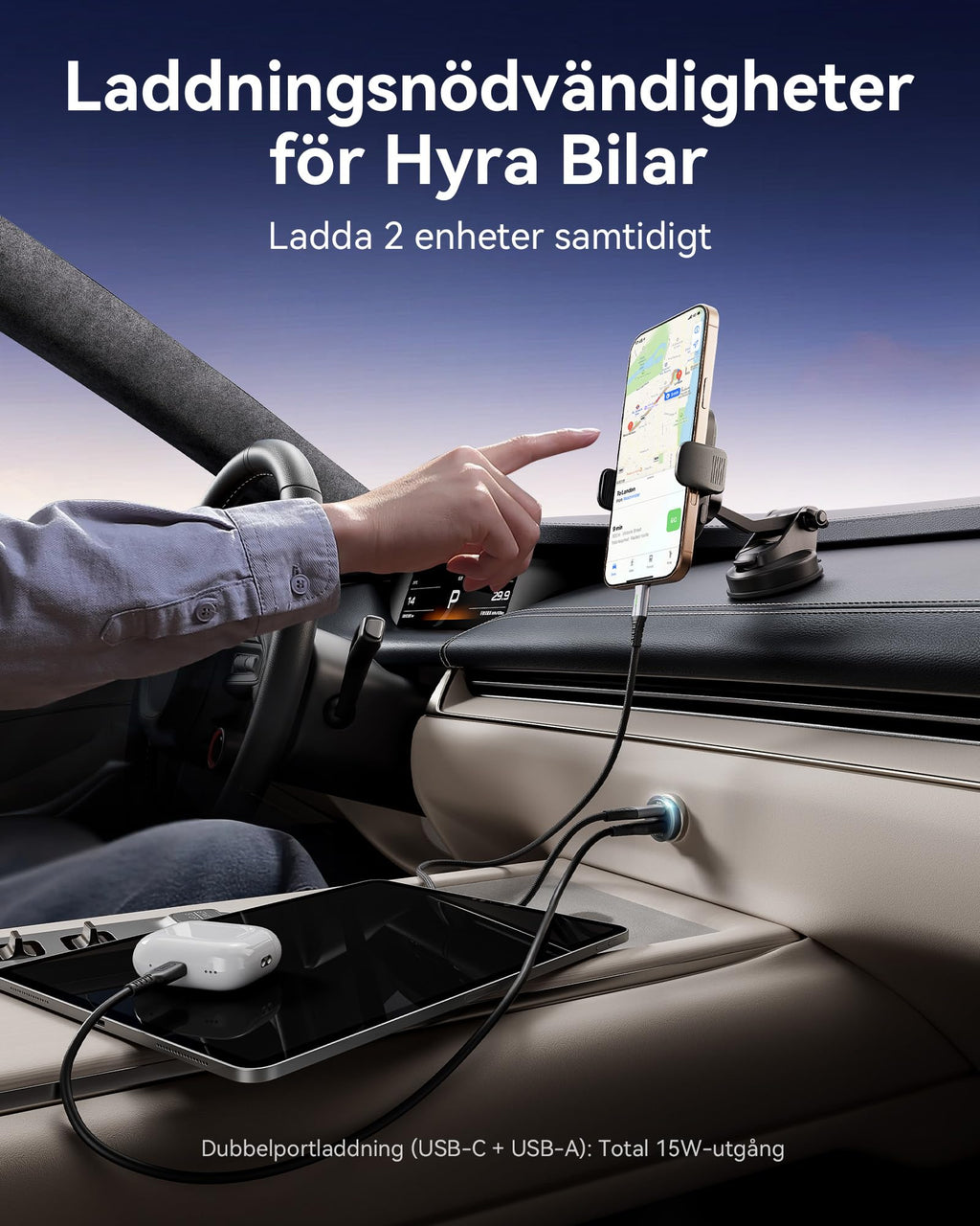 INIU 60W Billaddare [USB C + USB A], PD & QC 3.0 Snabbladdning USB-Adapter, Typ-C Cigarettändare med blå LED-Lampa, Billaddningsadapter för iPhone 17 16 15 14 13 12 iPad Samsung S24 S23 AirPods etc