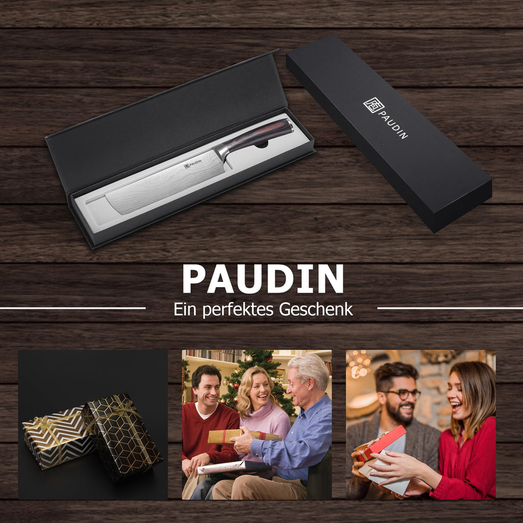 PAUDIN Japansk kniv, bladlängd 17, nariki-kniv, rostfritt stål, kockkniv, multifunktionell kökskniv för hem och kök med ergonomiskt handtag