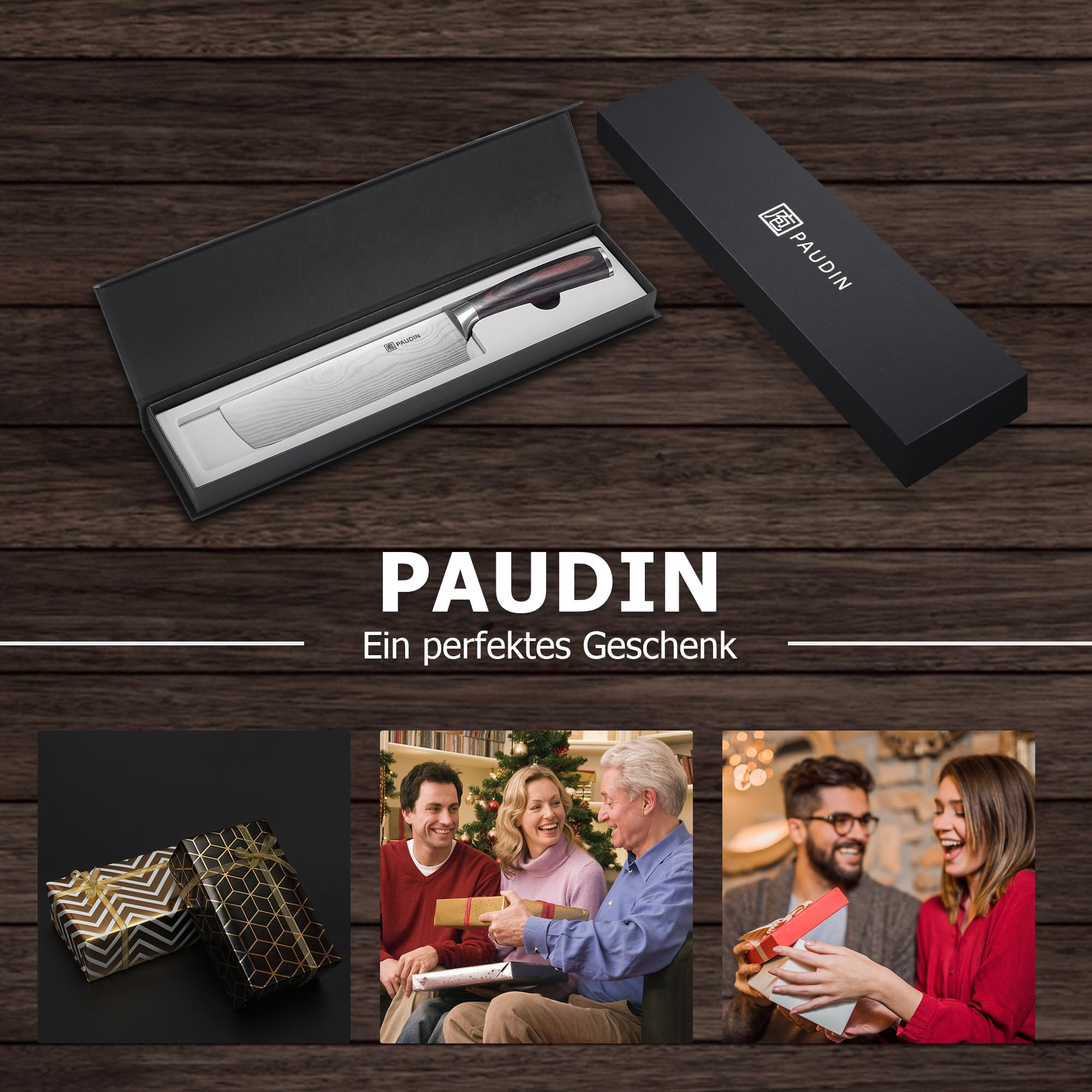 PAUDIN Japansk kniv, bladlängd 17, nariki-kniv, rostfritt stål, kockkniv, multifunktionell kökskniv för hem och kök med ergonomiskt handtag