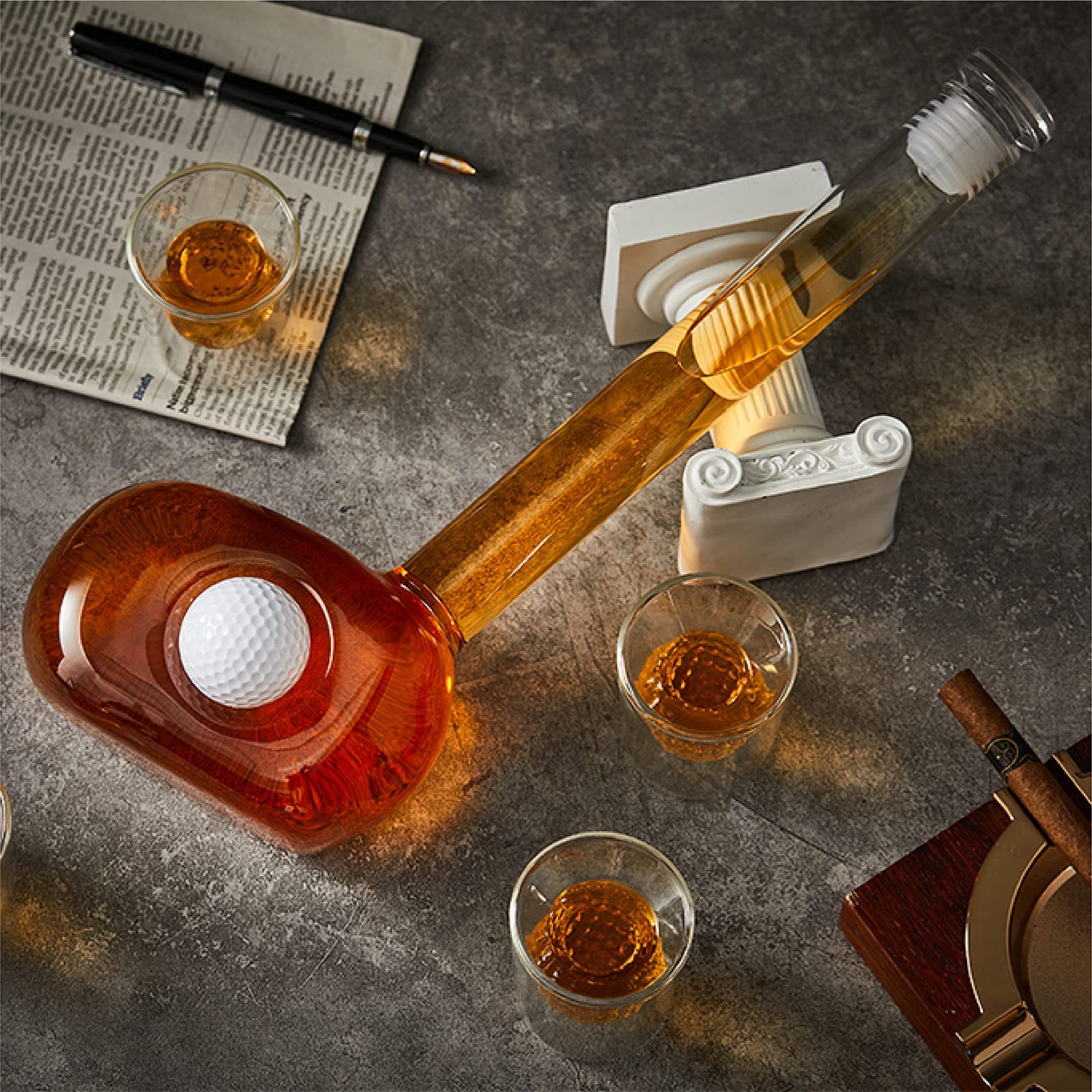 Golf Decanter Whiskey Decanter Set with 4 Golf Ball Whiskey Glasses - Unique Golf Gifts for Men - 750ML Golf Themed Liquor Decanters for Alcohol, Bourbon, Scotch, Vodka, Tequila, Wine Clear