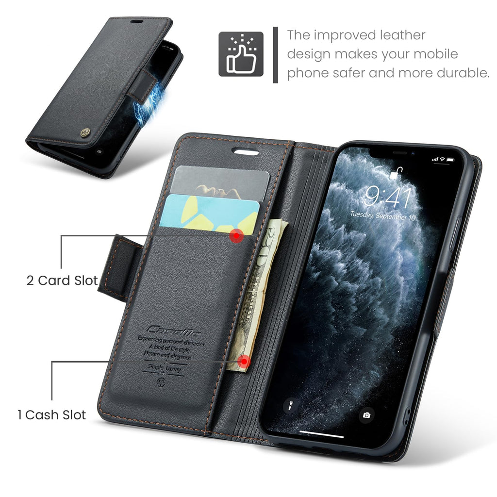 Skal för iPhone 11 Pro Case, Läderfodral Plånbok Skal, [TPU-skal] [Kortplatser] [Kickstand] stöttåligt folio flipfodral Wallet Leather Cover för iPhone 11 Pro, Svart