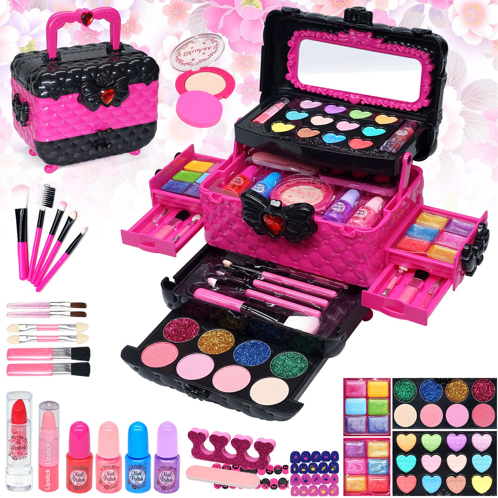 Barnsmink set flickor leksaker presenter – tvättbar sminkväska barn, smink barn makeup set spel, prinsessa jul födelsedagspresent presenter för flickor 4 5 6 7 8 9 10 11 12 år