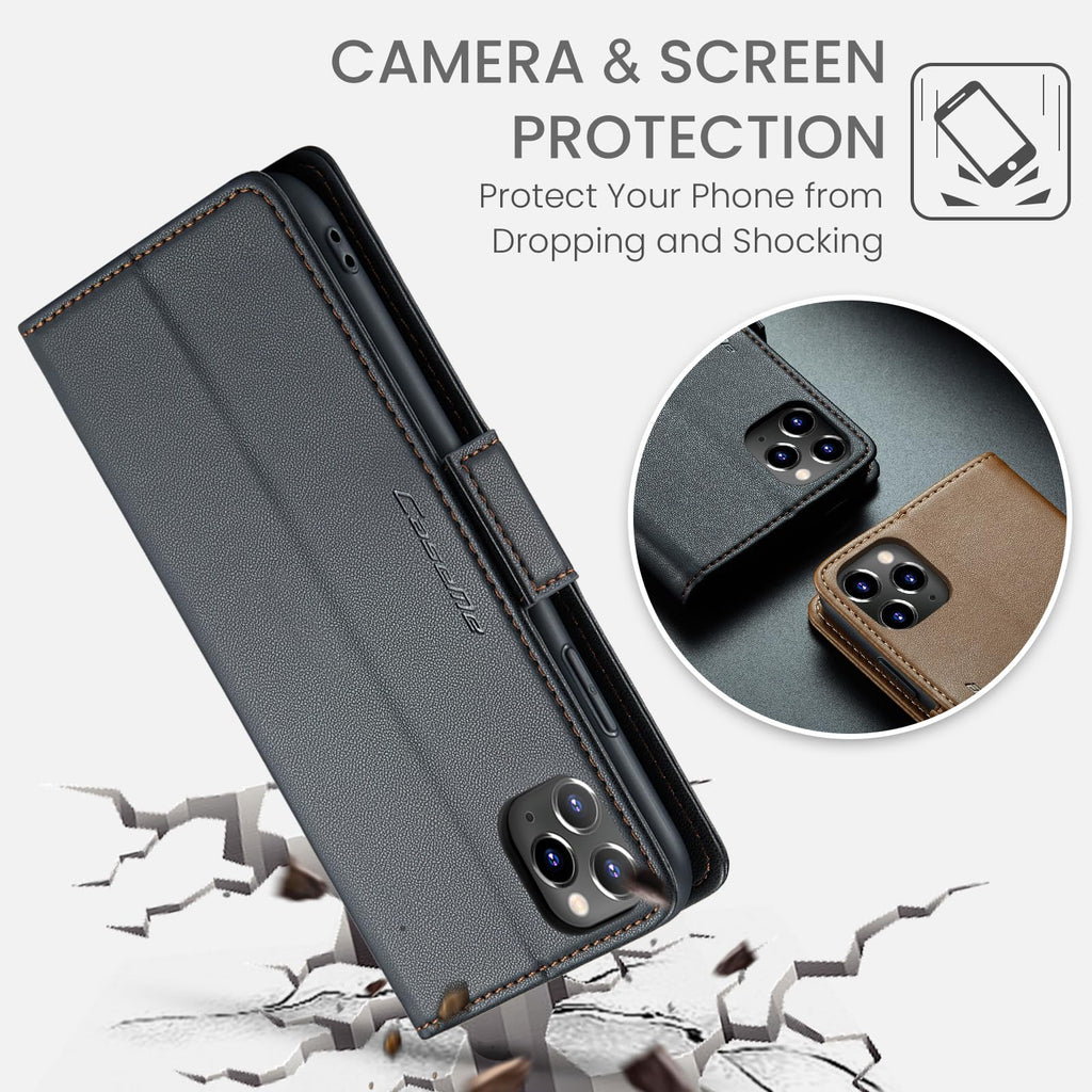 Skal för iPhone 11 Pro Case, Läderfodral Plånbok Skal, [TPU-skal] [Kortplatser] [Kickstand] stöttåligt folio flipfodral Wallet Leather Cover för iPhone 11 Pro, Svart