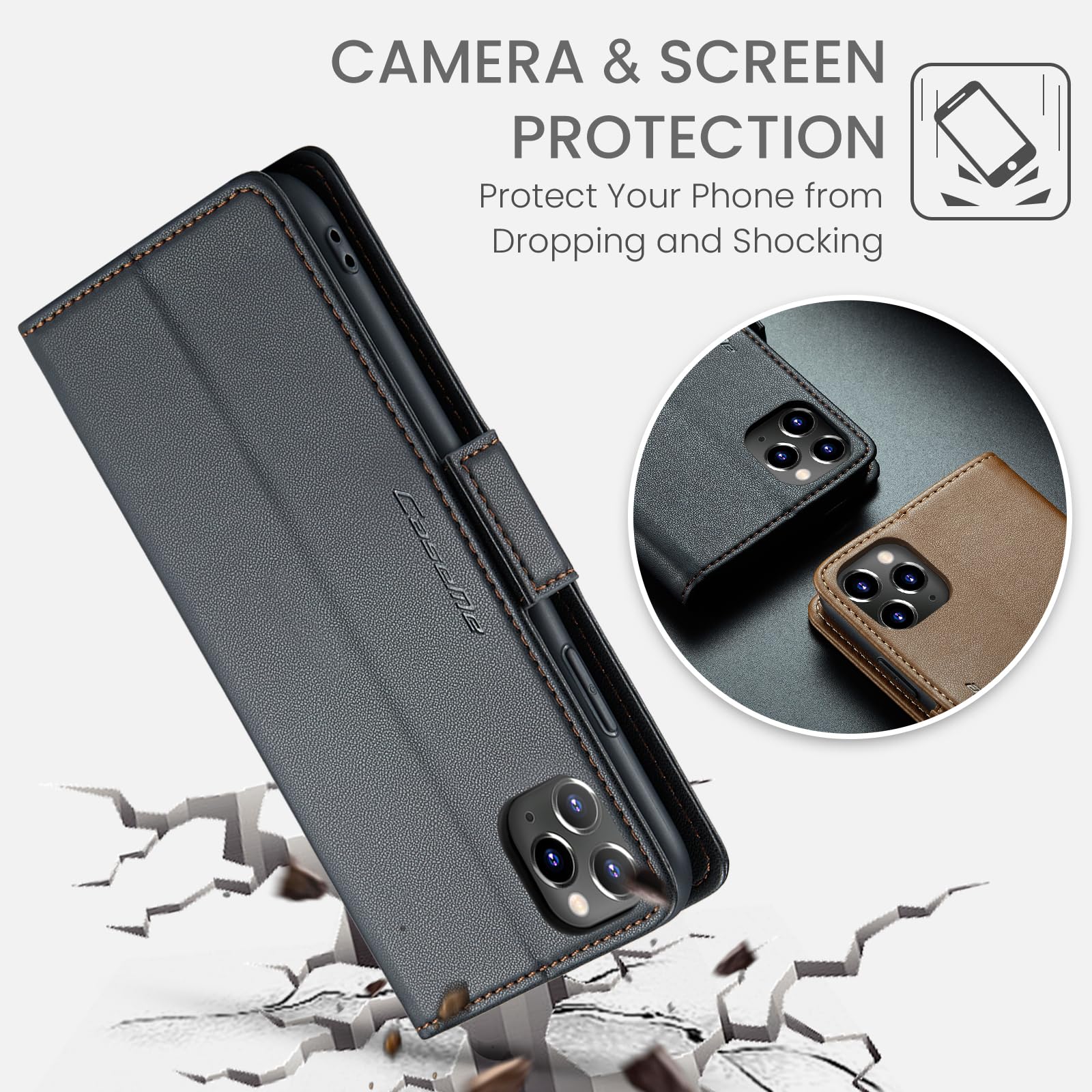 Skal för iPhone 11 Pro Case, Läderfodral Plånbok Skal, [TPU-skal] [Kortplatser] [Kickstand] stöttåligt folio flipfodral Wallet Leather Cover för iPhone 11 Pro, Svart