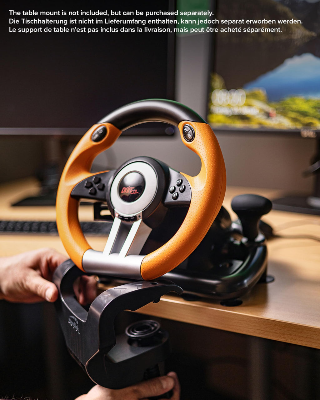 Speedlink DRIFT OZ Racing Wheel – Gaming-ratt med USB-anslutning för PC/dator, pedaler för gas och broms, svart-orange