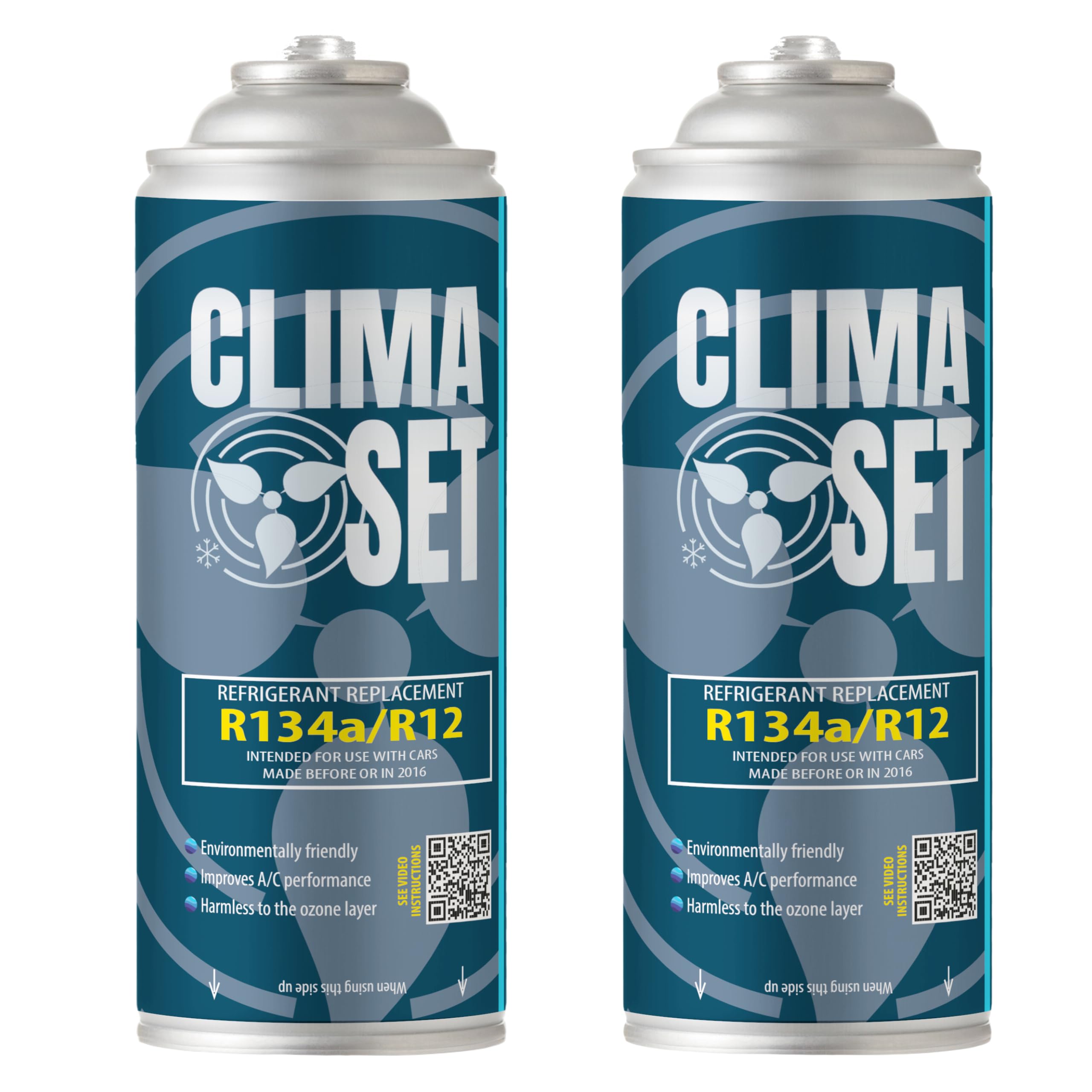 ClimaSet A/C Gas för billuftkonditionering - R134a-ersättning – för bilar 1994 till 2016 – Naturmedvetna – Giftfri – Korrosionsbeständig – 2 delar – 560 g