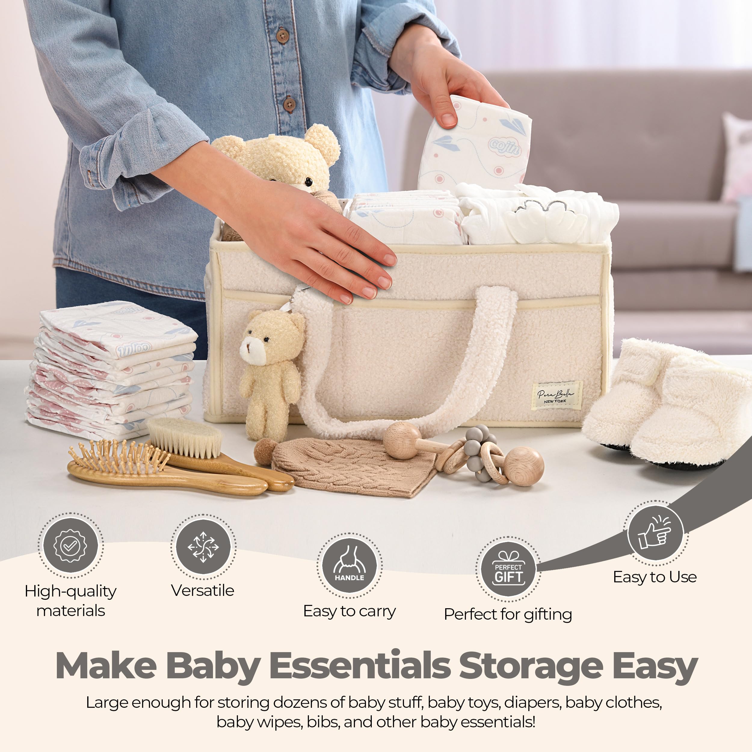 PeraBella Baby blöja caddie organiserare för skötbord, babyförvaringskorg för blöjor och babyvåtservetter, present till baby shower, bil caddieratör, barnkammare blöjförvaring, bärbar blöjförvaring