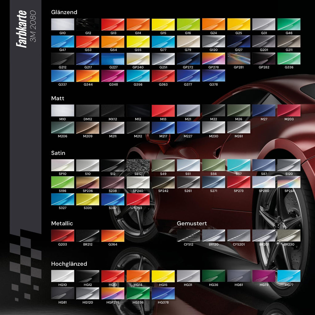 3M 2080 Bilvinylfolie, självhäftande folie för bil, motorcykel och båt, 30 x 152 cm, 3D-lackskyddsfolie med luftkanaler för foliering, blank svart (G12 Gloss Black)