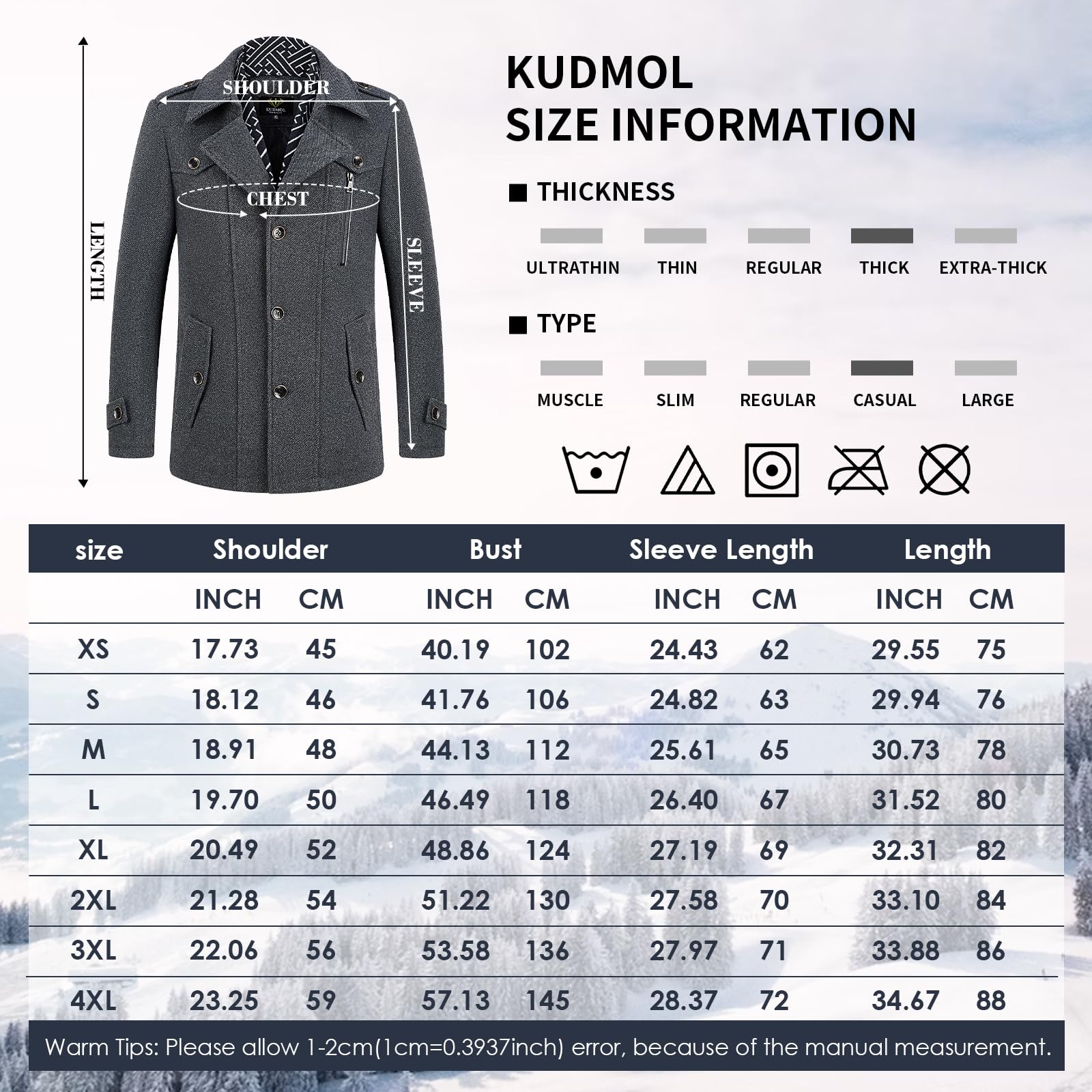 Ullkappa för män vinter varm trenchcoat herr tjock överrock business slim fit overcoat