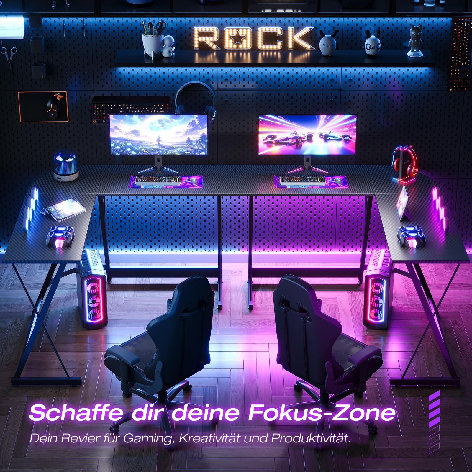 ODK L-format Skrivbord, Gamingbord Datorskrivbord Kontorsskrivbord med Runt Hörn, Spelbord för Gaming, Hemmakontor (Svart kolfiber, 120x120cm)