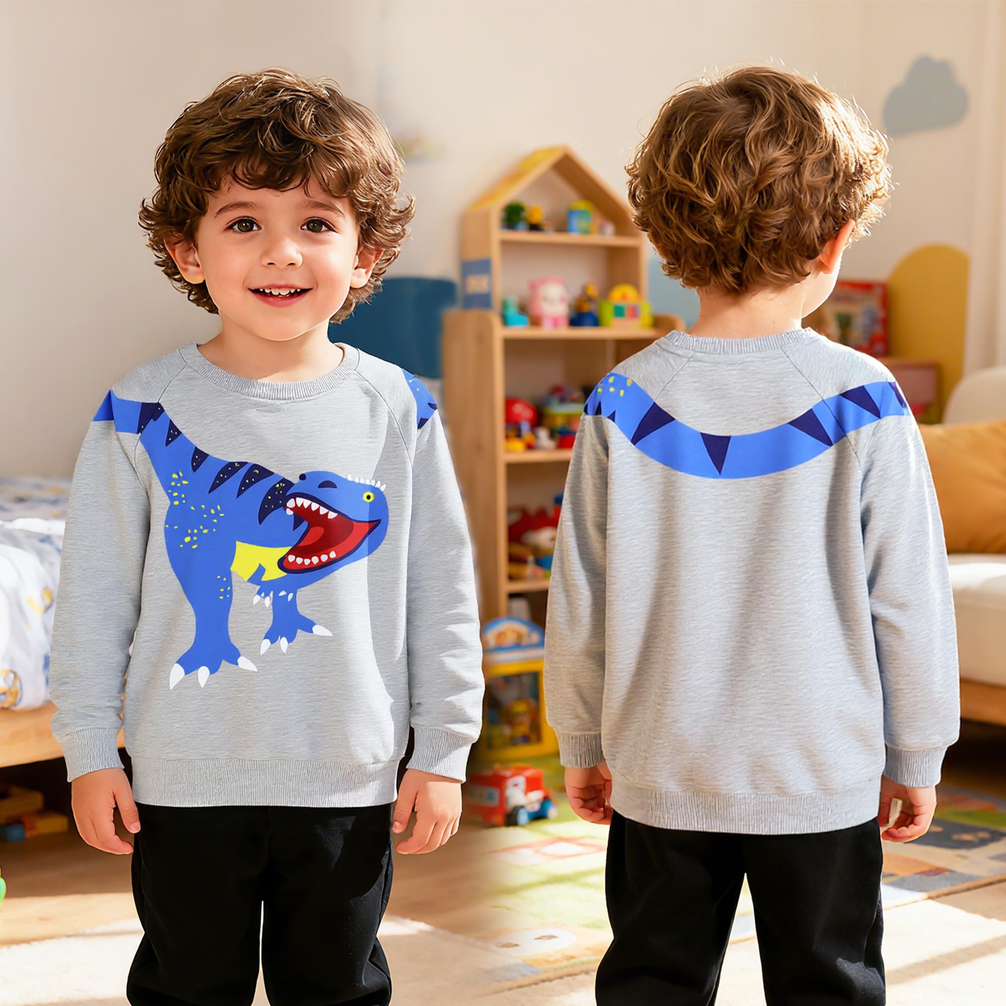 Tröja Barn Dinosaurie Rund Hals Långärmad Bomull Pojke Pullover Toppar Mode Sport T-shirt Pojkar Tröja Utan Huva Barn Tröja 2-7 År