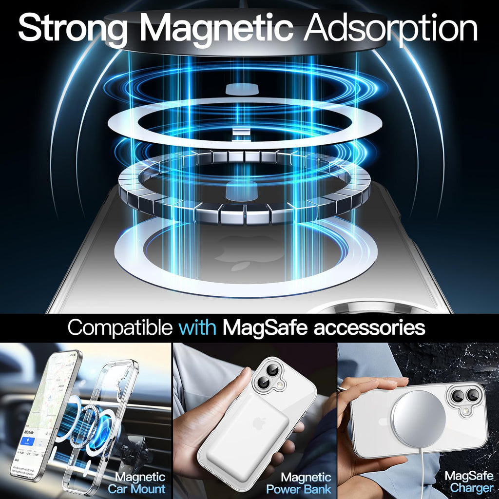 JETech Magnetisk Skal för iPhone 17 6,3-Tum Kompatibel med MagSafe, Stötsäker Telefon Bumper Case, Anti-Skrapa Genomskinlig Baksida (Klar)