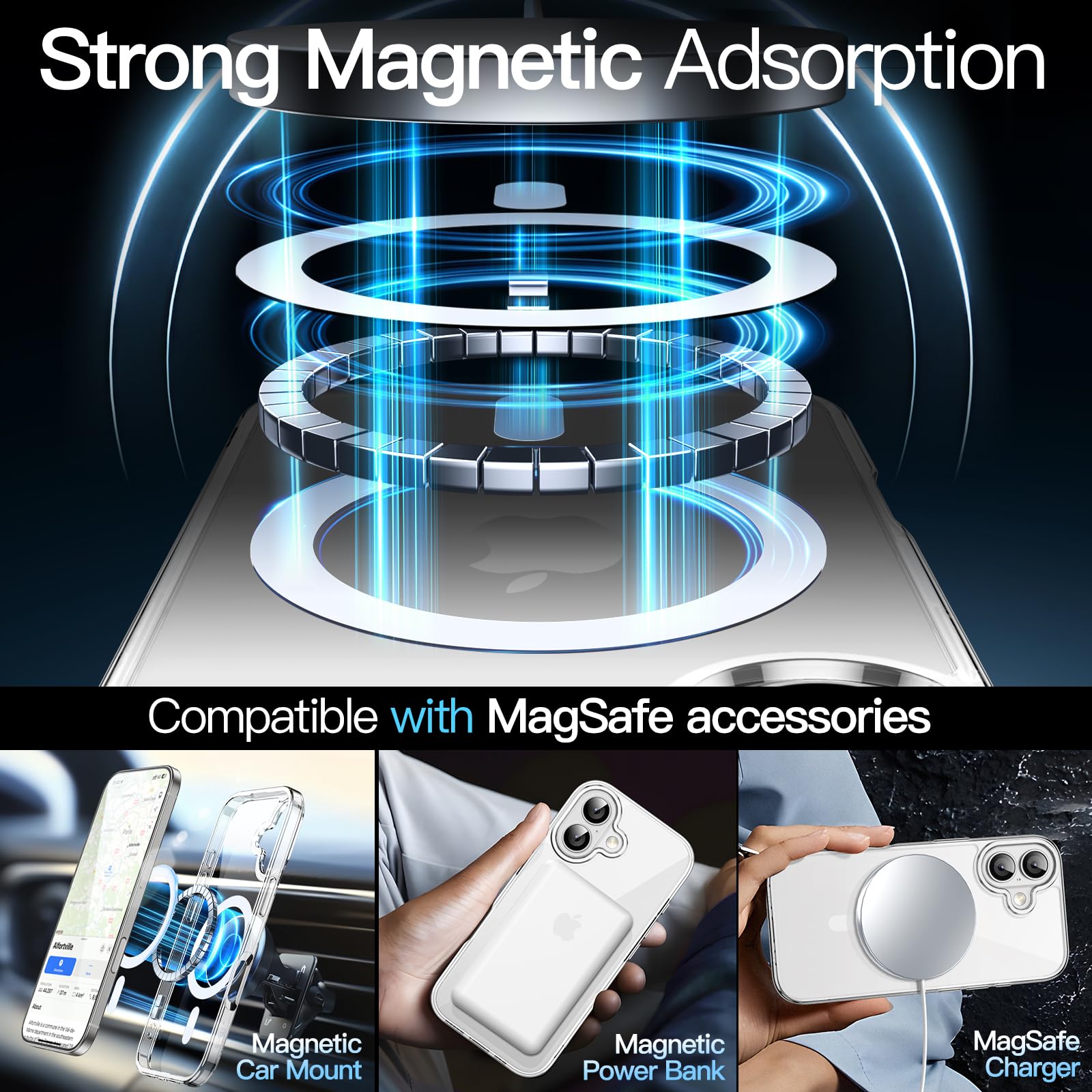 JETech Magnetisk Skal för iPhone 17 6,3-Tum Kompatibel med MagSafe, Stötsäker Telefon Bumper Case, Anti-Skrapa Genomskinlig Baksida (Klar)