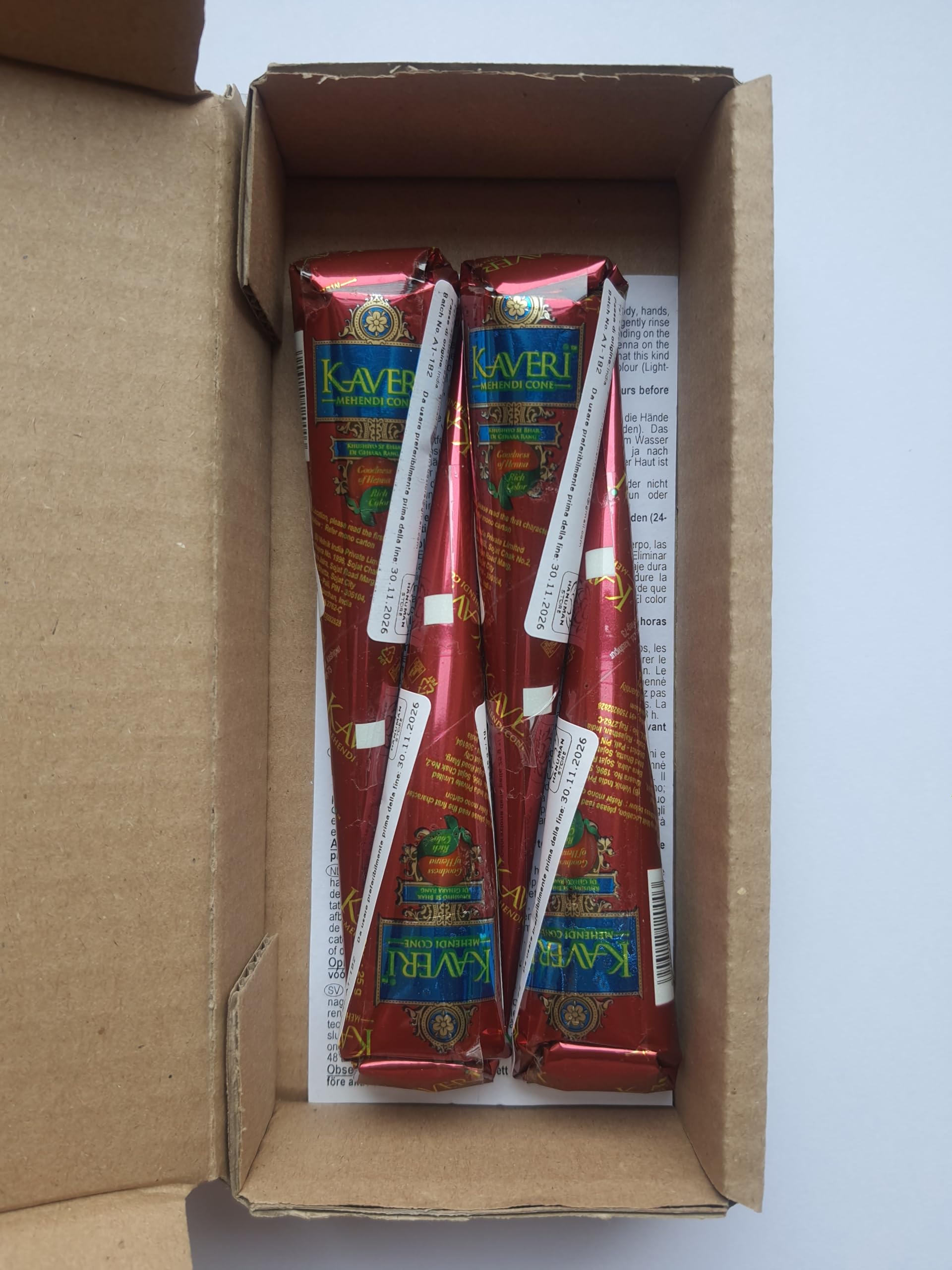 Henna Kaveri 100 % Natural Mehendi Cone 4 x 25 g, kemikaliefri, PPD-fri