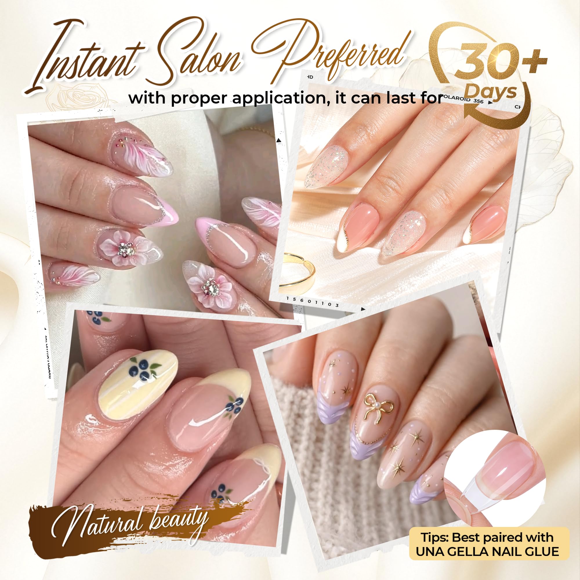 UNA GELLA Korta mandel nageltips, 504 stycken, press på konstgjorda naglar, förformade mandelgel, nagelspetsar för full täckning, akryl, mandel, tips för hem, gör-det-själv
