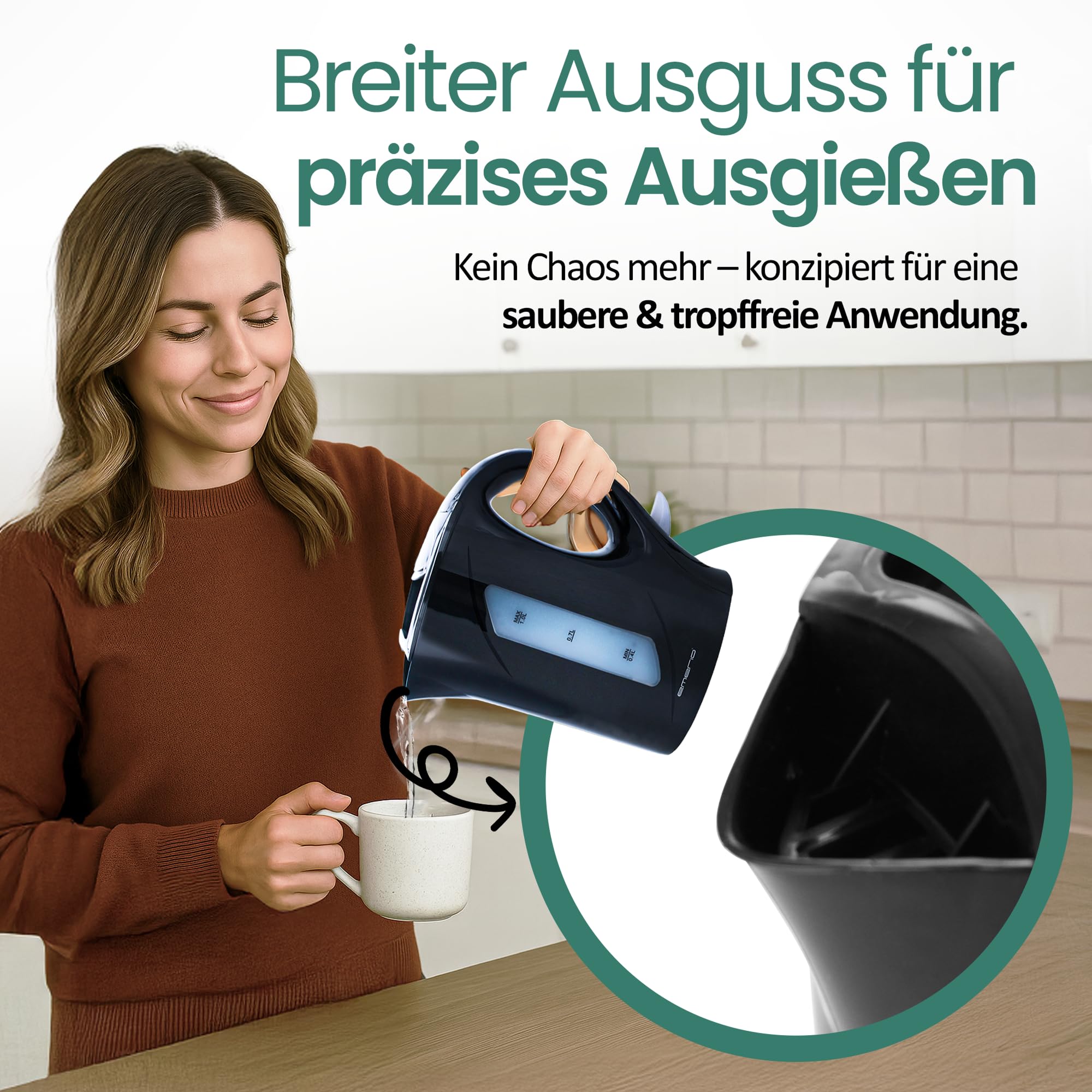 Emerio Vattenkokare, 1,0 liter, 900 watt, vattennivåindikator, BPA-fritt, torrgåsskydd, upplyst på/av-brytare, perfekt för hem, camping eller kontor, WK-121616.1, svart