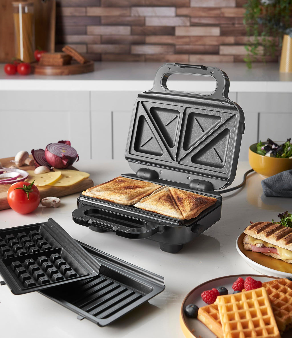 Russell Hobbs Smörgåsgrill 3-i-1 [smörgåsar, belgiska våfflor, grill] diskmaskinssäkra plattor, non-stick beläggning & extra djupa plattor, BPA-fri) 26810-56.