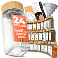 Comforder – Kryddburkar i Glas med Trälock – 336 Svenska Etiketter – 24-pack – 120 ml – Med Tillbehör (Bamboo)