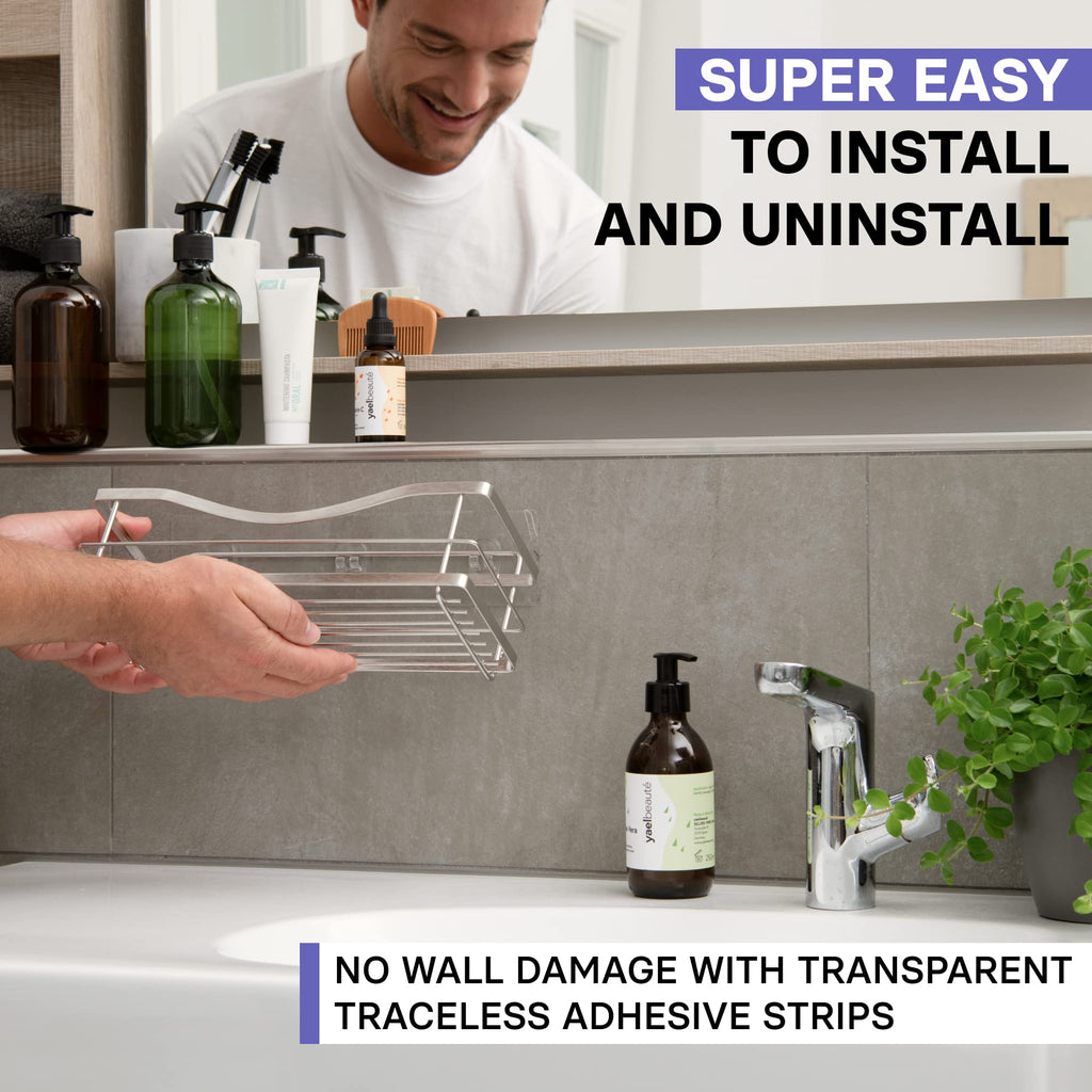 KINCMAX Shower Caddy Basket Shelf Pack of 2 - Adhesive Drill-Free Home Kitchen or Bathroom Storage - Hanging Shower Shelves for Inside Shower - Organiser w/Hooks as Accessories
