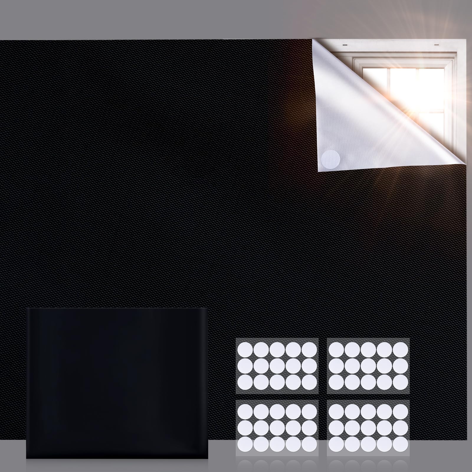 Ainiv 100 % mörkläggningsgardin för fönster, 200 x 145 cm bärbar mörkläggningsfilm med 30 par lim, lätt att fästa och ta ner, inga borrgardiner för sovrum, barnkammare, skylight