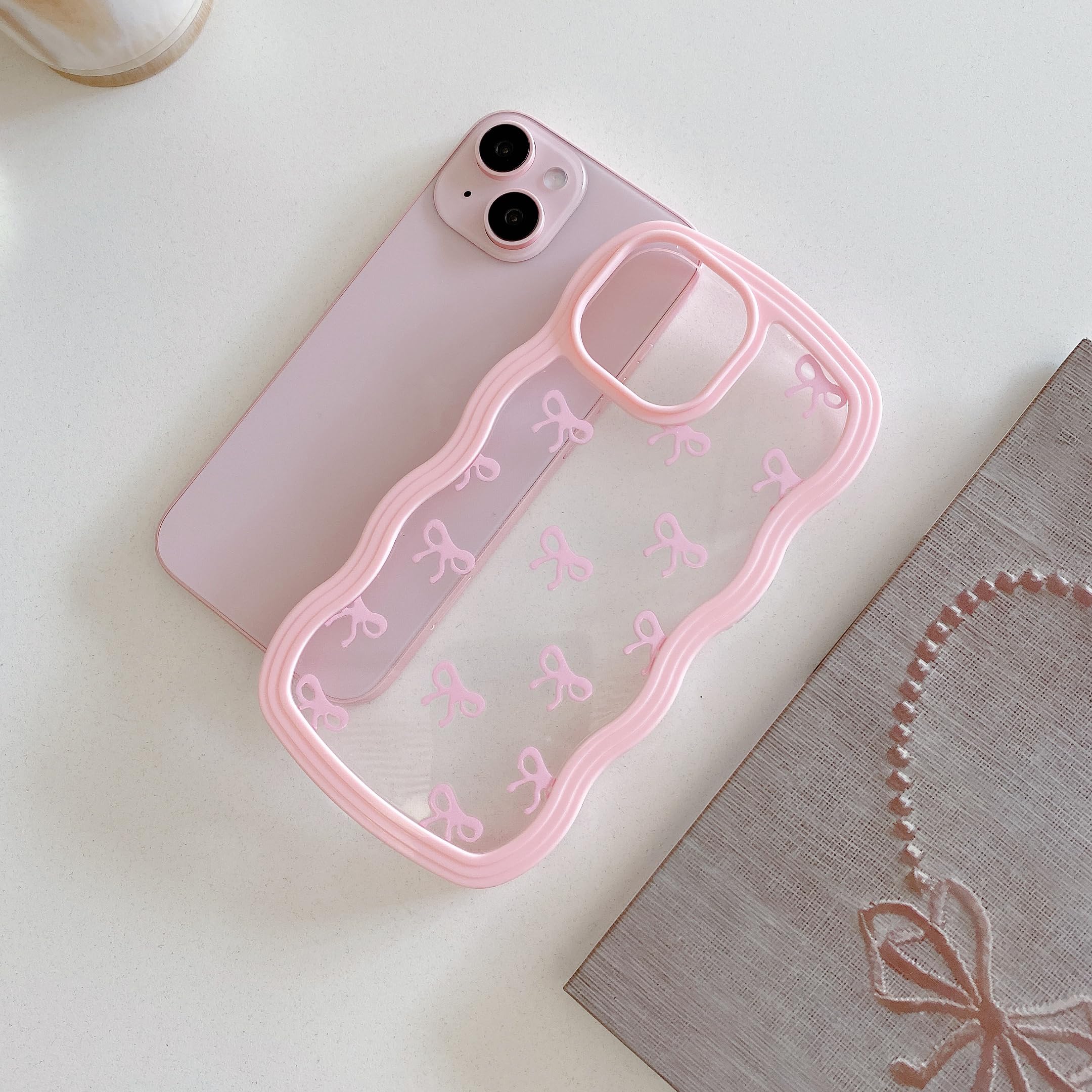 QLTYPRI Rosettfodral för iPhone 11, Klart Qulligt Telefonfodral med Rosett och Lockigt Vagigt, Mjukt TPU Fodral med Stötsäkert Skyddande Skalför Kvinnor Flickor - Rosa