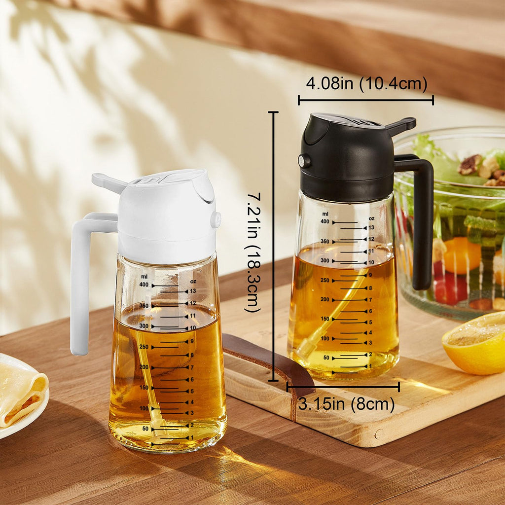 TrendPlain Oljesprayflaska för Airfryer 470ml, 2-i-1 Oliedispenser, Oljespray för Kök, Sallad och Vinäger, BPA-fri Kökstillbehör (Ett stycke, Svart)