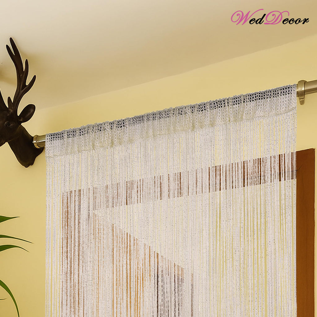 WedDecor Beige snörgardiner, glitter, franspanel, flygskärm, rumsavdelare, tofsgardin för dörrar, dörröppning, fönster, heminredning, evenemang dekoration 90 cm x 200 cm)