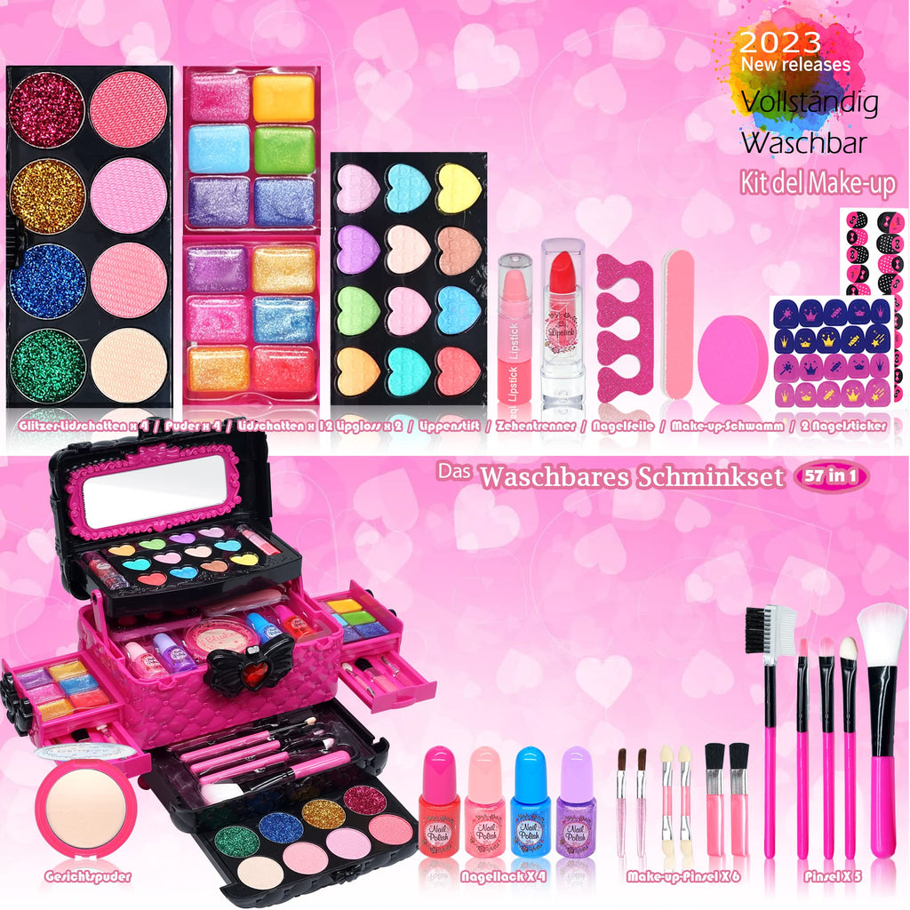 Kids Girls Makeup Set 57 Pieces Makeup Bag Toys Halloween Christmas Birthday Gifts for Girls 4 5 6 7 8 9 10-12 Years
