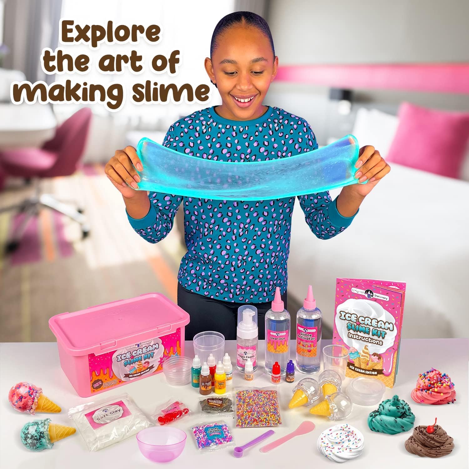 Original Stationery Kit med glass-slime för flickor, tillverkningskit för att göra molnslime och skumslime, roligt för flickor på 8–12 år