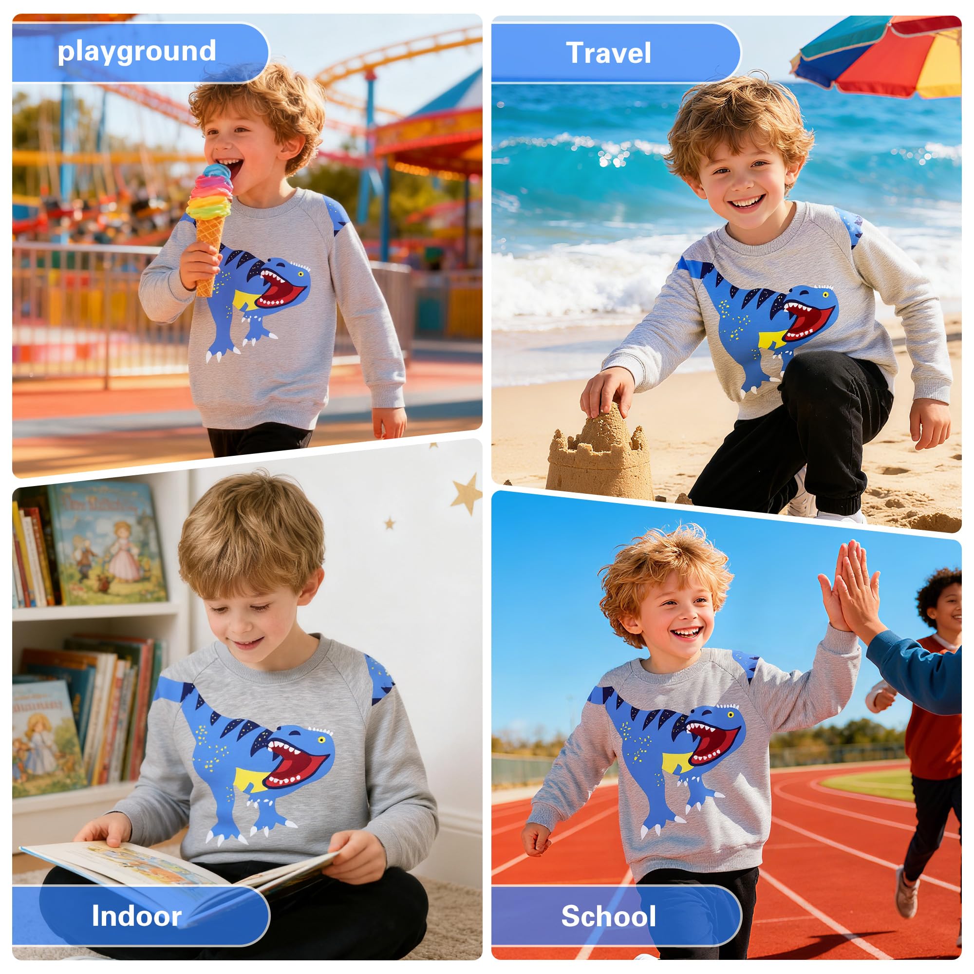 Tröja Barn Dinosaurie Rund Hals Långärmad Bomull Pojke Pullover Toppar Mode Sport T-shirt Pojkar Tröja Utan Huva Barn Tröja 2-7 År