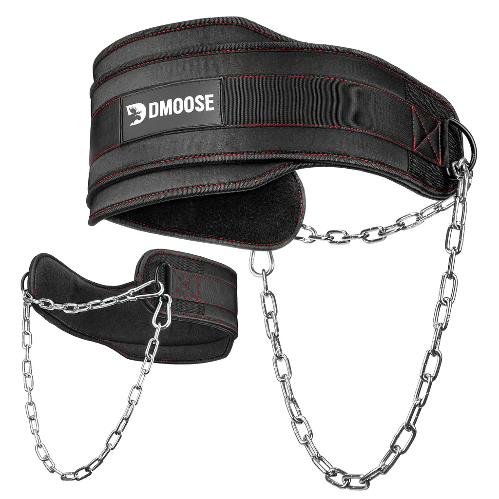 DMoose dippbälte med 80 cm kraftig stållyftkedja för pull-ups, träning, tyngdlyftning, tyngdlyftning och bodybuilding träning, bekvämt doppbälte med ryggstöd i neopren