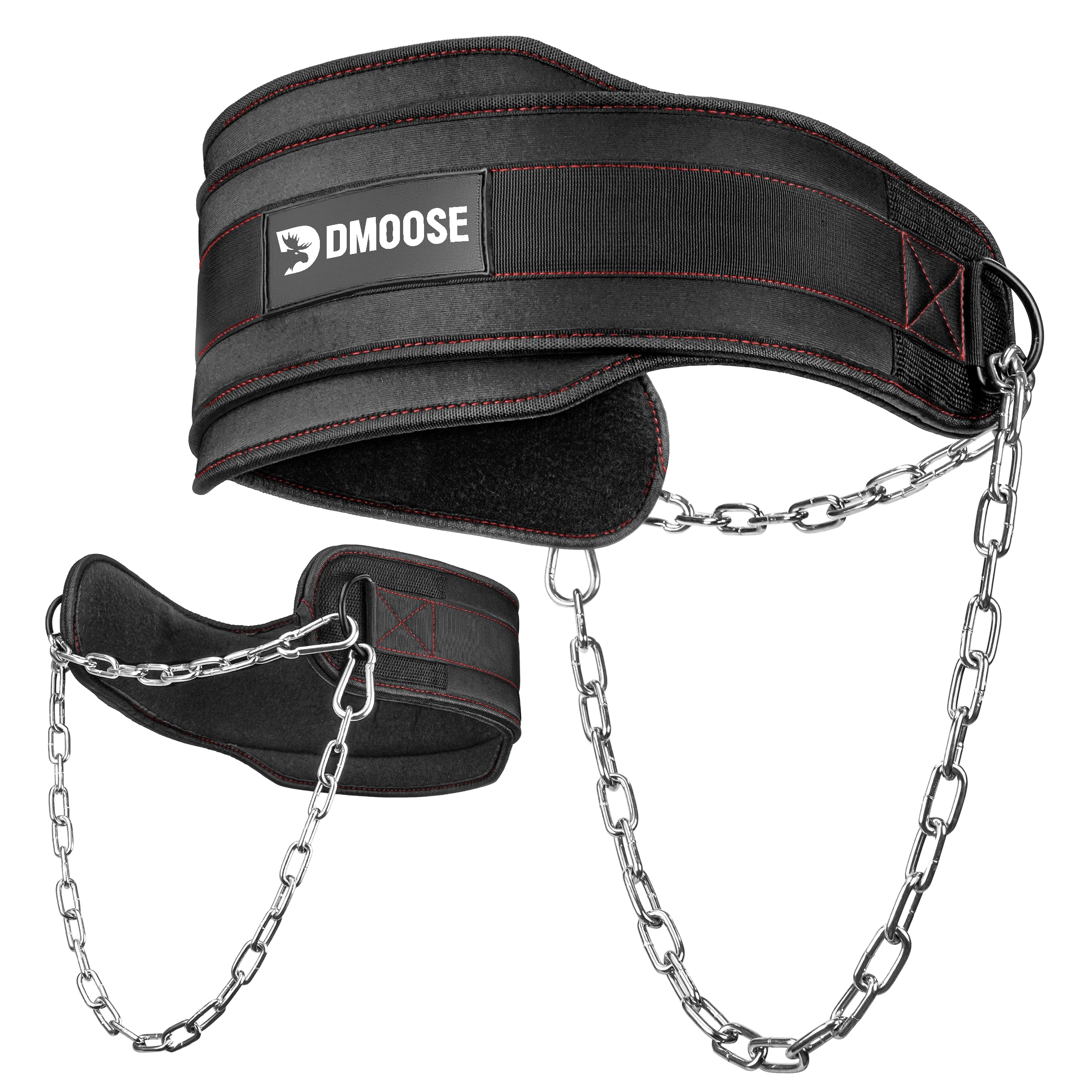 DMoose dippbälte med 80 cm kraftig stållyftkedja för pull-ups, träning, tyngdlyftning, tyngdlyftning och bodybuilding träning, bekvämt doppbälte med ryggstöd i neopren